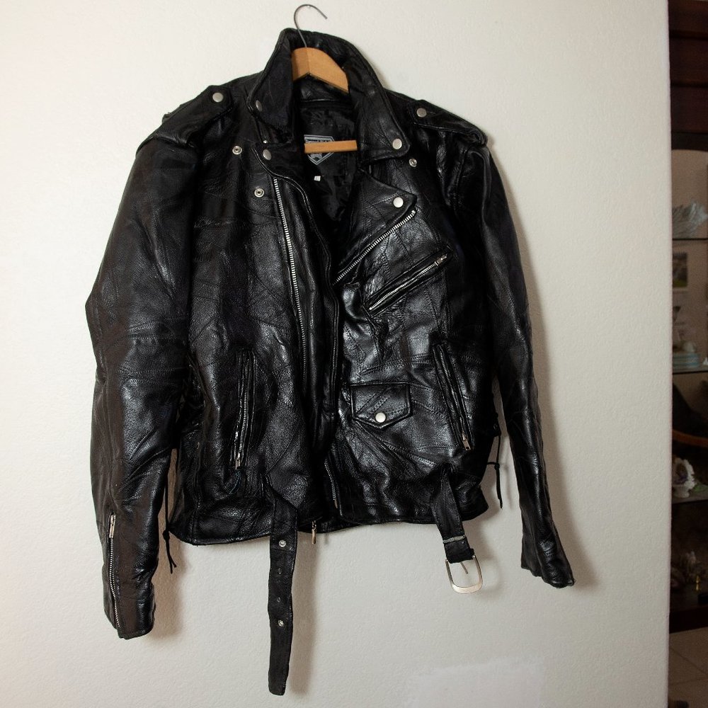 Diamond Plate Buffalo Leather Jacket Men's L